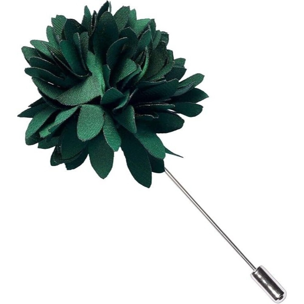 6 Green Lapel Flower Boutonniere Stick Brooch Pins + 6 Tie Clips
